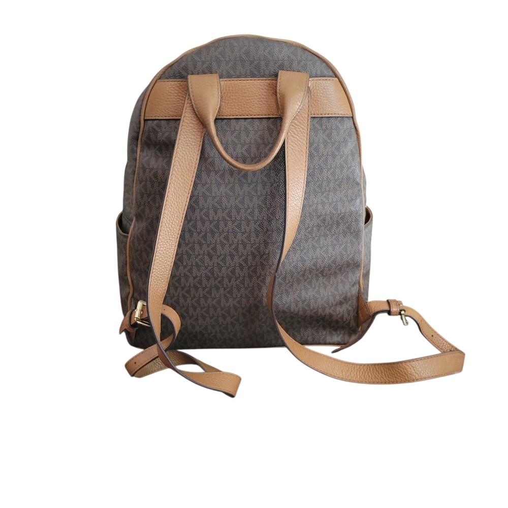 ​Michael Kors Abbey Medium Backpack Brown Signature MK Logo Print Gold Hardware - Picture 5 of 13